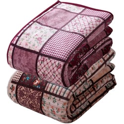 パッチワーク調あったか中わた入り毛布 2色組 ワイン＋ブラウン FLa3541130