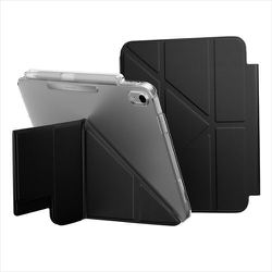iPad A16 対応 ケース 軽量 持ち運び 可 ペン収納 スタンド 付 耐衝撃 背面 透明 クリア カバー FACET with Pencil Holder ブラック ME_PPHCSPLF2_BK