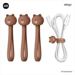 ケーブルバンド 3本入 ラインフレンズ 公式ライセンス シリコン 強力 マグネット ケーブル結束バンド LINE FRIENDS Magnet Cable Tie ブラウン EL_CBLCBSCTL_BR
