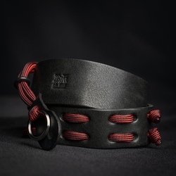 パラシューター ネックストラップ （CURA真鍮製2重リング） レザー 011 100cm ブラック＋レッド PA-NE-ST-CU-100-011