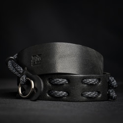 パラシューター ネックストラップ （CURA真鍮製2重リング） レザー 015 125cm ブラック＋グレー PA-NE-ST-CU-125-015