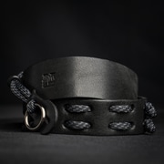 パラシューター ネックストラップ (CURA真鍮製2重リング) レザー 015 125cm ブラック+グレー PA-NE-ST-CU-125-015