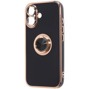iPhone 16 用 ソフトケース 精密設計 フレームメッキ リング付き ブラック/ゴールド RT-P46TRE/BG