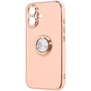 iPhone 16 用 ソフトケース 精密設計 フレームメッキ リング付き ピンク/ゴールド RT-P46TRE/PG