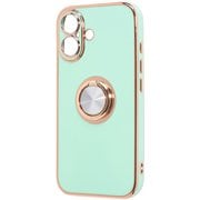 iPhone 16 用 ソフトケース 精密設計 フレームメッキ リング付き グリーン/ゴールド RT-P46TRE/GRG