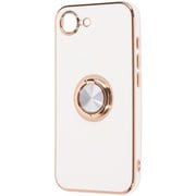 iPhone 16e 用 ソフトケース 精密設計 フレームメッキ リング付き ホワイト/ゴールド RT-P50TRE/WG