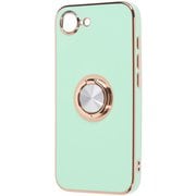 iPhone 16e 用 ソフトケース 精密設計 フレームメッキ リング付き グリーン/ゴールド RT-P50TRE/GRG