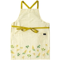 LA AMYS（ラ エミーズ） エプロン ミモザ 綿100％ 花柄 ポケット付き 着丈73cm 脇幅100cm イエロー