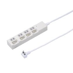 雷ガード付 4個口 節電タップ 5m ホワイト 最大サージ電圧 6000V スイッチ付き（個別） H4BKS445WH