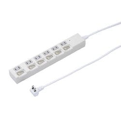 雷ガード付 6個口 節電タップ 1m ホワイト 最大サージ電圧 6000V スイッチ付き（個別） H4BKS661WH
