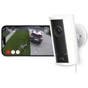 Ring Spotlight Cam Pro Plug-in （リング スポットライトカム プロ 電源アダプターモデル） 高画質・広角 4Kビデオ 屋外防犯カメラ 10倍ズーム・モーション検知搭載 Ring Home プラン30日間無料体験付き ホワイト B0DZ92DMSJ