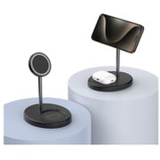 マグネット式 ワイヤレス充電器 スマホ＆イヤホン用 ブラック L-SYWLS-BK