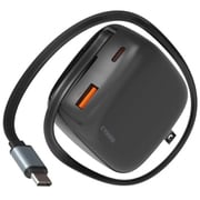 急速充電器 USB PD(パワーデリバリー)/QC(クイックチャージ)対応 巻取式USB-Cケーブル一体型 65cm 65W USB-C×1/USB-A×1ポート付き GaN採用 ブラック YDPD65R1BK