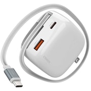 急速充電器 USB PD(パワーデリバリー)/QC(クイックチャージ)対応 巻取式USB-Cケーブル一体型 65cm 65W USB-C×1/USB-A×1ポート付き GaN採用 ホワイト YDPD65R1WH