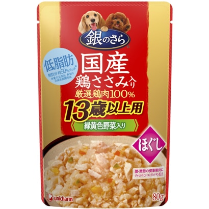 ユニ･チャーム 銀のさら　銀のさら パウチ国産鶏ささみ入りほぐし13歳以上用緑黄色野菜入り80g [24個入り]
