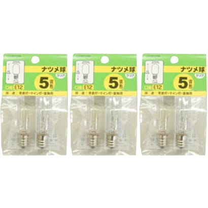 ヤザワ Yazawa 1CTC2P 白熱電球 ナツメ球 E12口金 5W形 クリア 2個入 3個セット