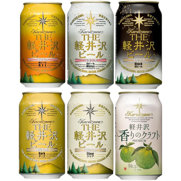 【らくらくカートイン】 軽井沢ブルワリー 香りのクラフト柚子 4.5度 350ml + アルト 5度 350ml + ブラック 5度 350ml + ヴァイス 5.5度 350ml + ダーク 5度 350ml + クリア 缶 5度 350ml [クラフトビール 6本セット]