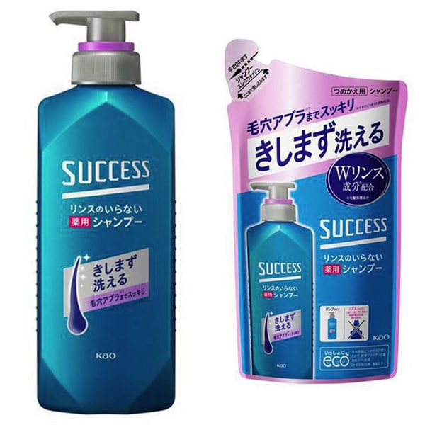 【らくらくカートイン】花王 kao サクセス リンスのいらない薬用シャンプー スムースウォッシュタイプ 「本体 400ml」＋「詰め替え 320ml」 [本体＋つめかえセット リンスインシャンプー]