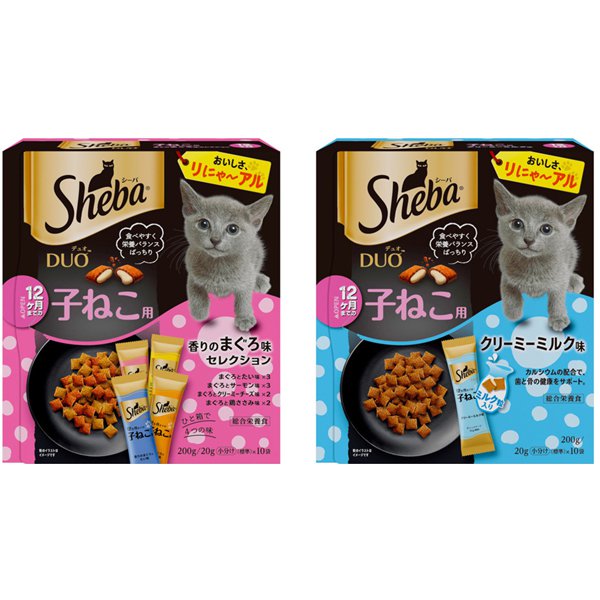 【まとめ買い割引】シーバ デュオ 12ヶ月までの子ねこ用アソートセット [「香りのまぐろ味セレクション」 ＋ 「クリーミーミルク味」]