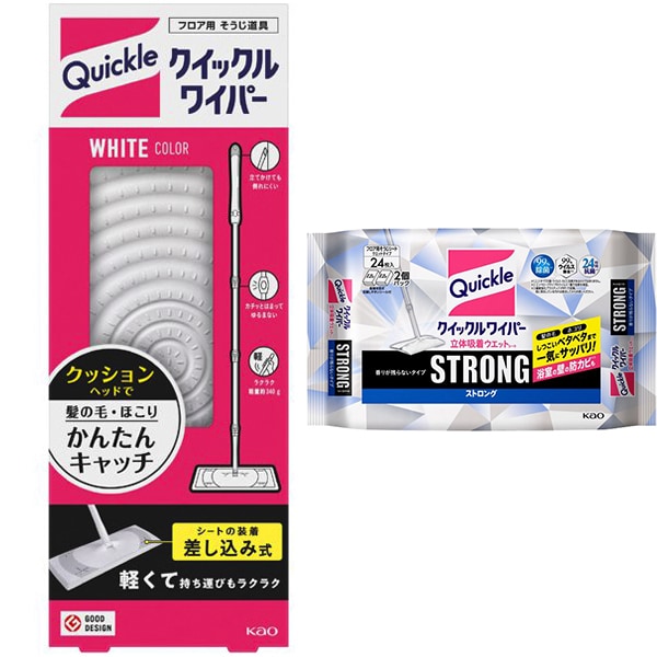 【まとめ買い割引】花王 クイックルワイパー本体＋ウエットシート セット [本体 ＋ 立体吸着ウエットシート ストロング]