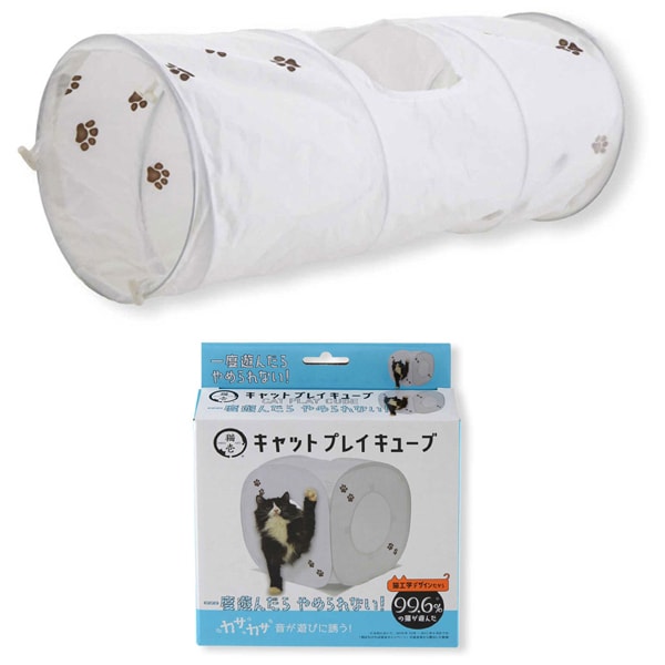 【まとめ買い割引】「DC-0331-WH [キャットトンネル ホワイト]」＋「キャットプレイキューブ ホワイト [猫用おもちゃ]」セット