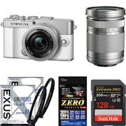 【まとめ買い安心セット】 [「オリンパス OLYMPUS PEN E-P7 EZダブルズームキット WHT」+「SDXCカード 128GB」+「レンズフィルター」+「液晶フィルム」]