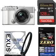 【まとめ買い安心セット】 [「オリンパス OLYMPUS PEN E-P7 14-42mm EZ レンズキット WHT」+「SDXCカード 128GB」+「レンズフィルター」+「液晶フィルム」]