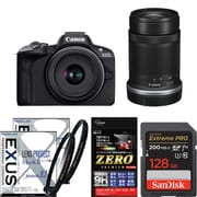 【まとめ買い安心セット】 [「キヤノン EOS R50 ダブルズームキット ブラック」+「SDXCカード 128GB」+「レンズフィルター」+「液晶フィルム」]