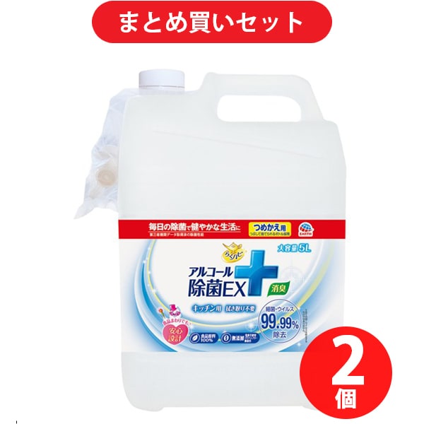 【まとめ買い割引】らくハピ アルコール除菌EX つめかえ 大容量 5L 詰め替え 細菌 ウイルス 対策 業務用 ×2個セット