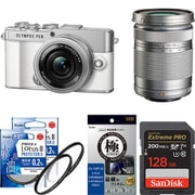【安心セット】 [「オリンパス PEN E-P7 EZダブルズームキット WHT」+「メモリー128GB」+「保護フィルター2枚」+「液晶フィルム」]
