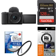 【安心セット】 [「ソニー ZV-E10 II パワーズームレンズキット ZV-E10M2K B ブラック」+「メモリー128GB」+「保護フィルター」+「液晶フィルム」]