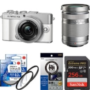 【安心セット】 [「オリンパス PEN E-P7 EZダブルズームキット WHT」+「メモリー256GB」+「保護フィルター2枚」+「液晶フィルム」]