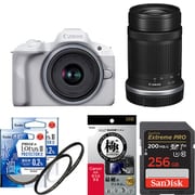 【安心セット】 [「キヤノン EOS R50 ダブルズームキット ホワイト」+「メモリー256GB」+「保護フィルター2枚」+「液晶フィルム」]