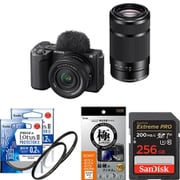 【安心セット】 [「ソニー ZV-E10 II ダブルズームレンズキット ZV-E10M2X B ブラック」+「メモリー256GB」+「保護フィルター2枚」+「液晶フィルム」]