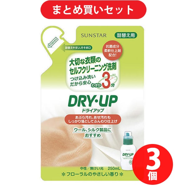 【まとめ買い割引】サンスター SUNSTAR ドライアップ ドライアップ 詰替 250ml [液体洗剤 セルフクリーニング おしゃれ着] ×3個セット