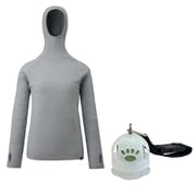 【お買い得セット】ミレー ワッフルウールフーディ HEATHER GREY（N4809） M-Lサイズ（日本：L-XLサイズ） ＆ 東京ベル 森の鈴 Pico カバー付き クリアー/グリーン セット [レディース カットソー ＆ 熊鈴 熊よけ鈴]