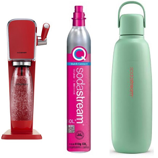 【まとめ買い割引】ソーダストリーム 炭酸水メーカー ＋ ガスシリンダー ＋ 炭酸飲料対応ステンレスボトルセット [ART（アート） スターターキット マンダリンレッド SSM1108 ＋ SSG9101 ＋ SSB0089]