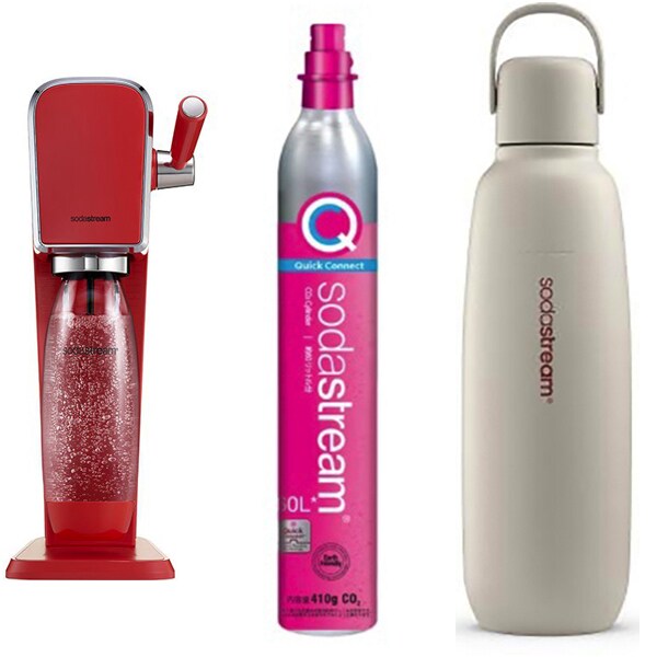 【まとめ買い割引】ソーダストリーム 炭酸水メーカー ＋ ガスシリンダー ＋ 炭酸飲料対応ステンレスボトルセット [ART（アート） スターターキット マンダリンレッド SSM1108 ＋ SSG9101 ＋ SSB0090]