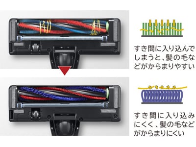 ブラシの隙間に入り込みにくく、髪の毛などがからまりにくい