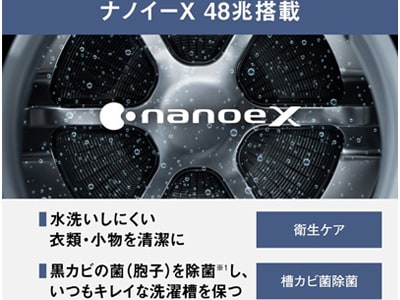 ナノイーXなら水洗いしにくい衣類・小物の衛星ケアや洗濯槽の黒カビの菌を除菌できます